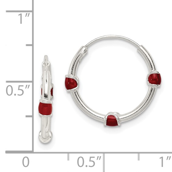 Sterling Silver Polished Red Enamel Endless Hoop Earrings