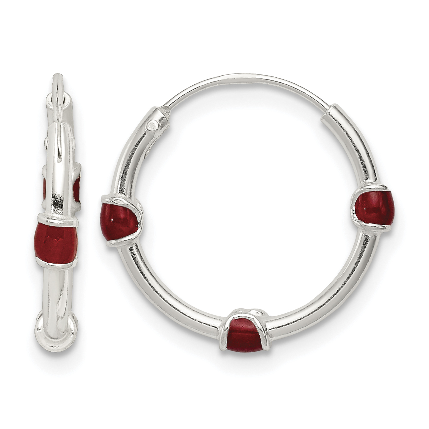 Sterling Silver Polished Red Enamel Endless Hoop Earrings (QE11706)