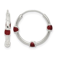 Sterling Silver Polished Red Enamel Endless Hoop Earrings view 1