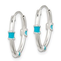 Sterling Silver Polished Light Blue Enamel Endless Hoop Earrings view 2