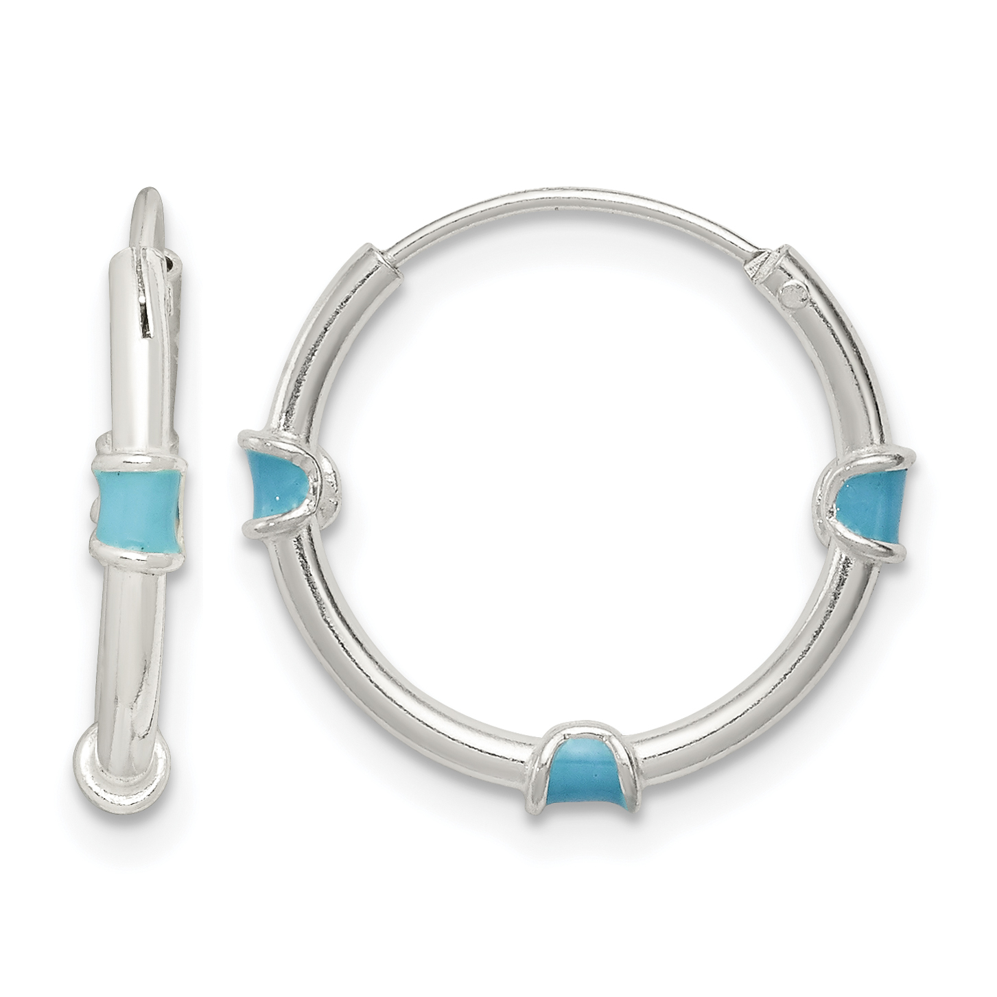 Sterling Silver Polished Light Blue Enamel Endless Hoop Earrings (QE11707)