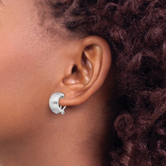 Sterling Silver Rhodium-plated D/C Non-Pierced J-Hoop Earrings