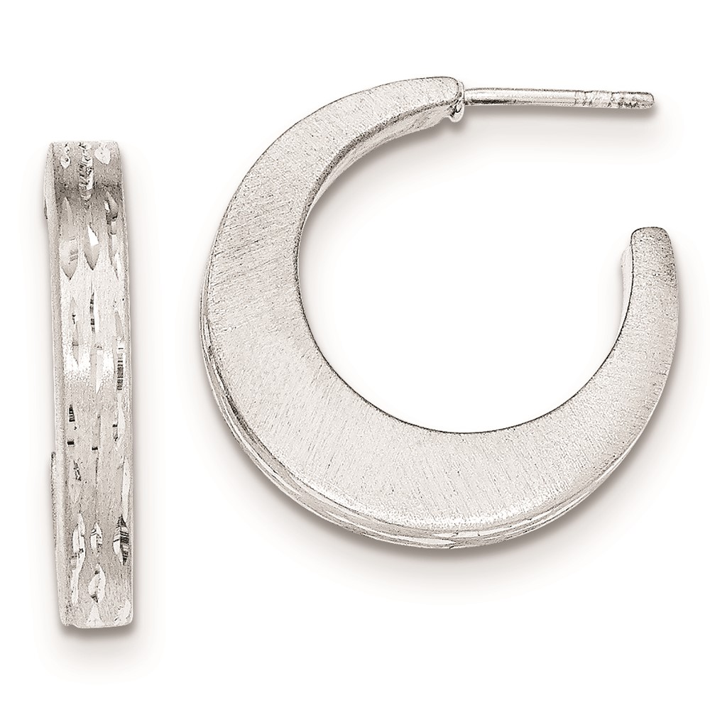 Sterling Silver Brushed Diamond-cut Post Hoop Earrings