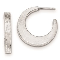 Sterling Silver Brushed Diamond-cut Post Hoop Earrings view 1