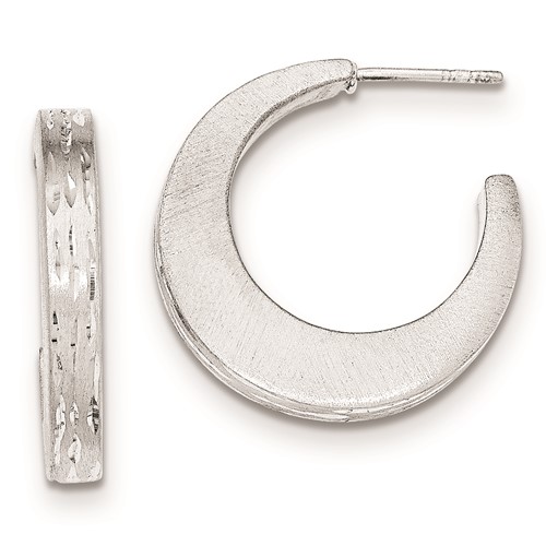 Sterling Silver Brushed Diamond-cut Post Hoop Earrings