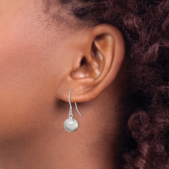 Sterling Silver Polished Laser-cut Ball 10mm Shepherd Hook Earrings