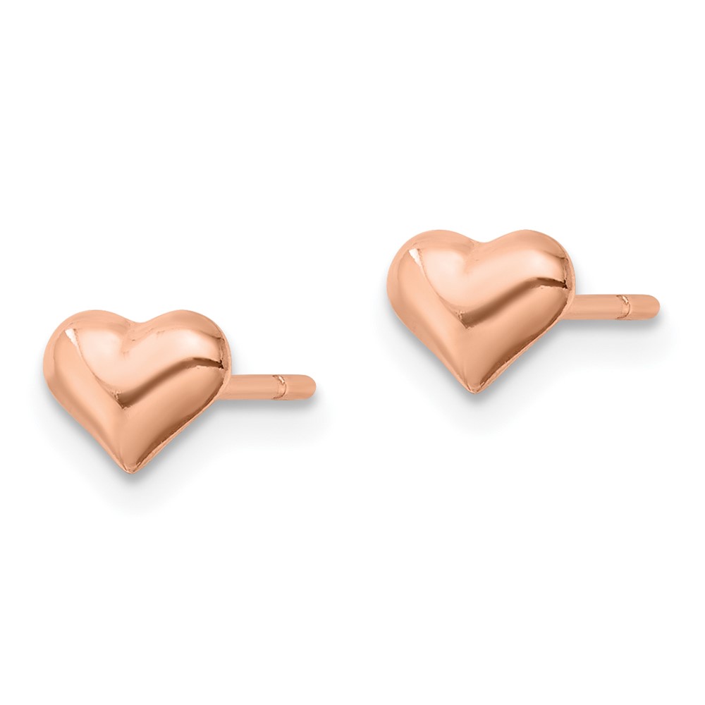 Sterling Silver Rose-tone Puffed Heart Post Earrings (QE11764RP)