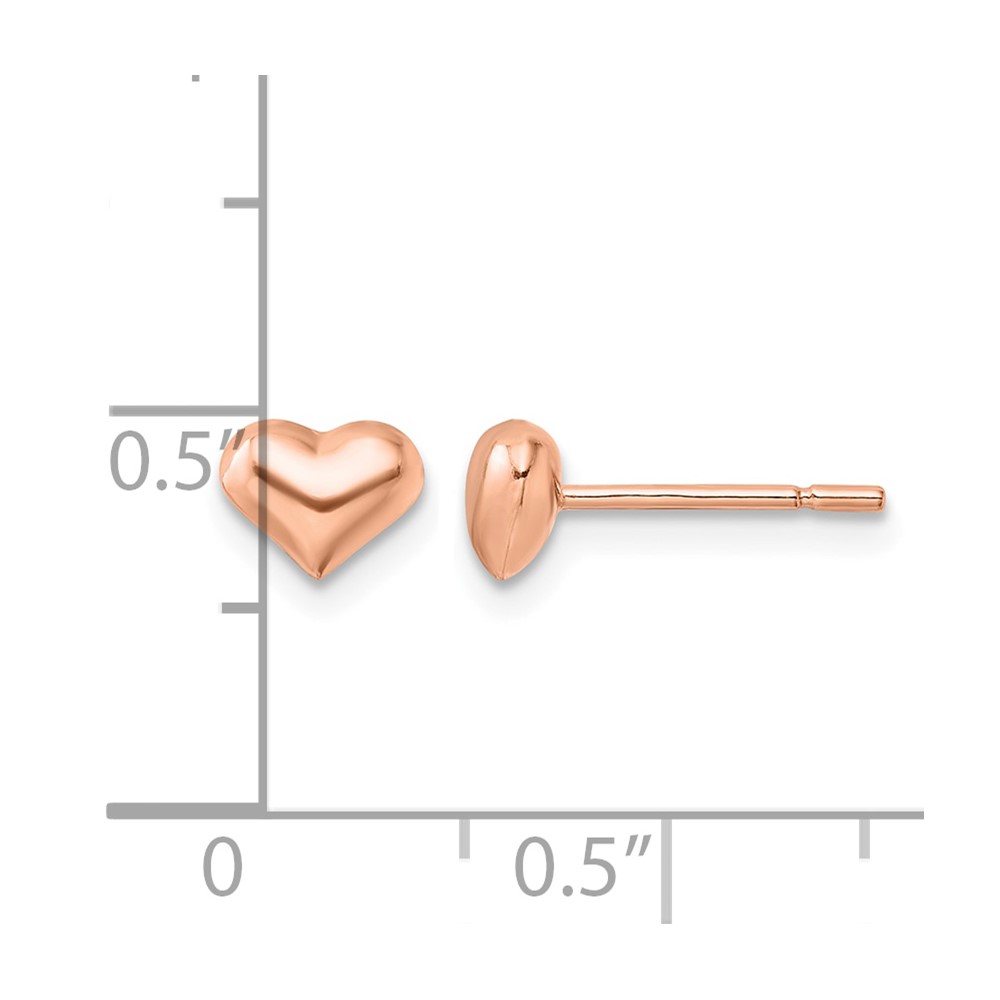 Sterling Silver Rose-tone Puffed Heart Post Earrings (QE11764RP)