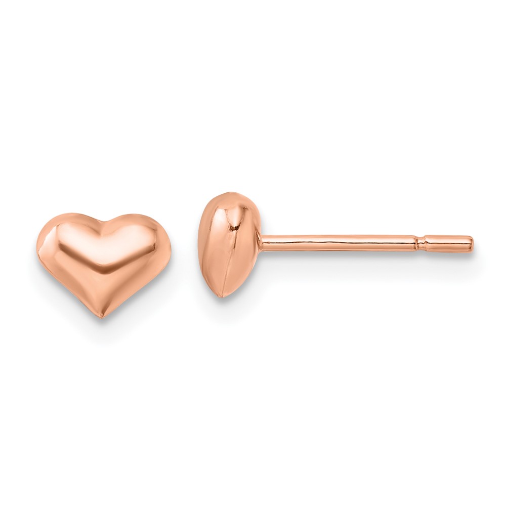Sterling Silver Rose-tone Puffed Heart Post Earrings (QE11764RP)