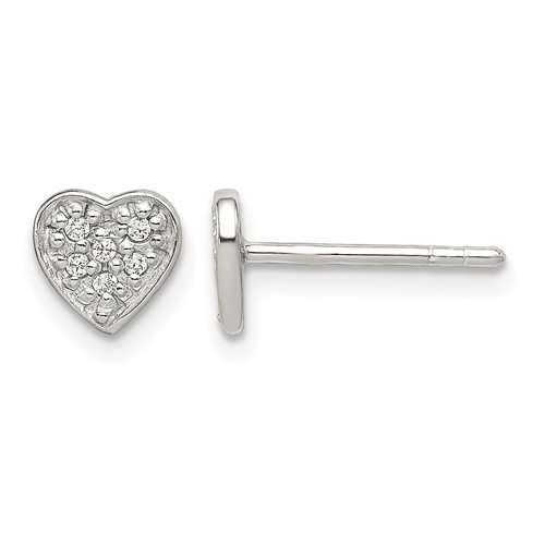 Sterling Silver CZ Heart Post Earrings