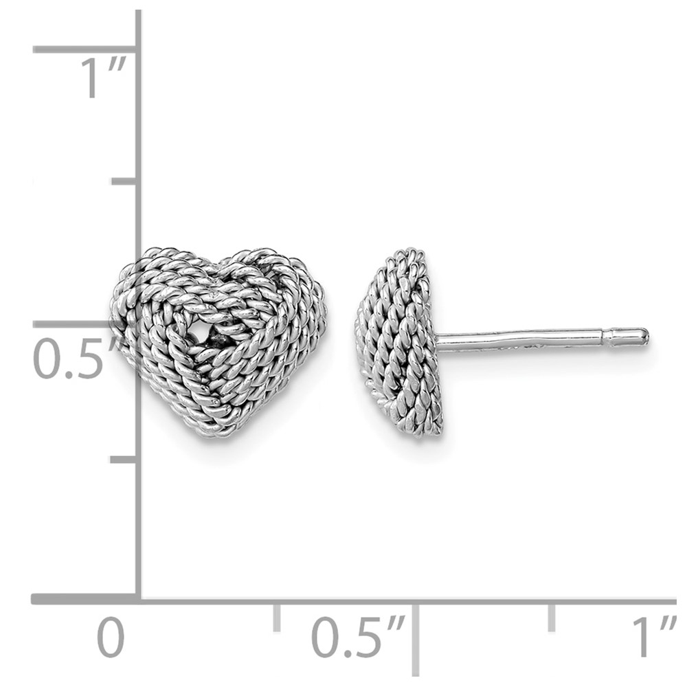 Sterling Silver Rhodium-plated Small Twisted Love Knot Heart Post Earrings (QE11780)