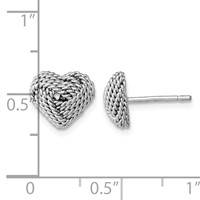 Sterling Silver Rhodium-plated Small Twisted Love Knot Heart Post Earrings view 4