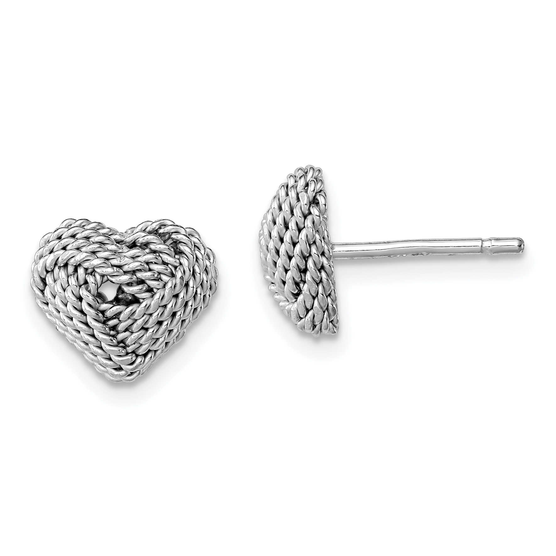 Sterling Silver Rhodium-plated Small Twisted Love Knot Heart Post Earrings (QE11780)