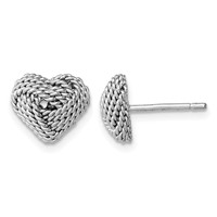 Sterling Silver Rhodium-plated Small Twisted Love Knot Heart Post Earrings view 1