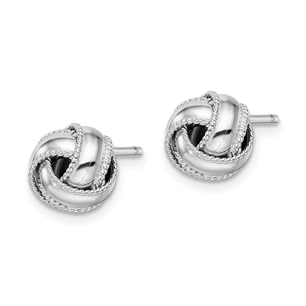 Sterling Silver Rhodium-plated Rope Edged Knot Post Earrings (QE11784)