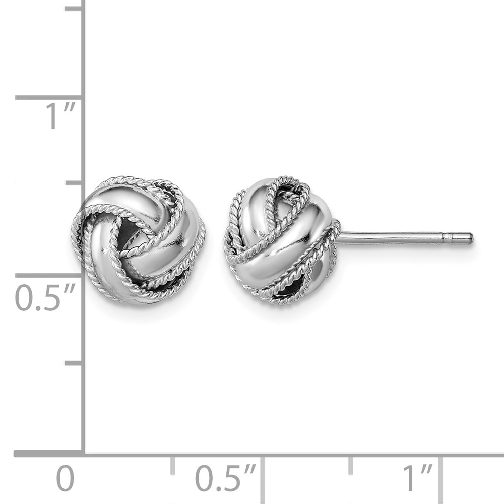 Sterling Silver Rhodium-plated Rope Edged Knot Post Earrings (QE11784)
