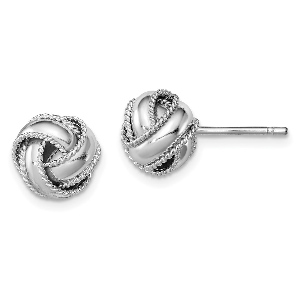 Sterling Silver Rhodium-plated Rope Edged Knot Post Earrings (QE11784)