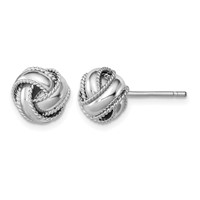 Sterling Silver Rhodium-plated Rope Edged Knot Post Earrings view 1