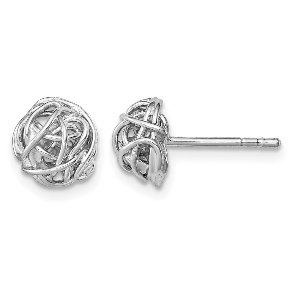 Sterling Silver Rhodium-plated Polished Knot 7.5mm Post Earrings