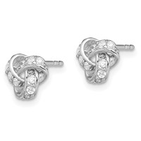 Sterling Silver Rhodium-plated Polished CZ Love Knot Post Earrings view 2