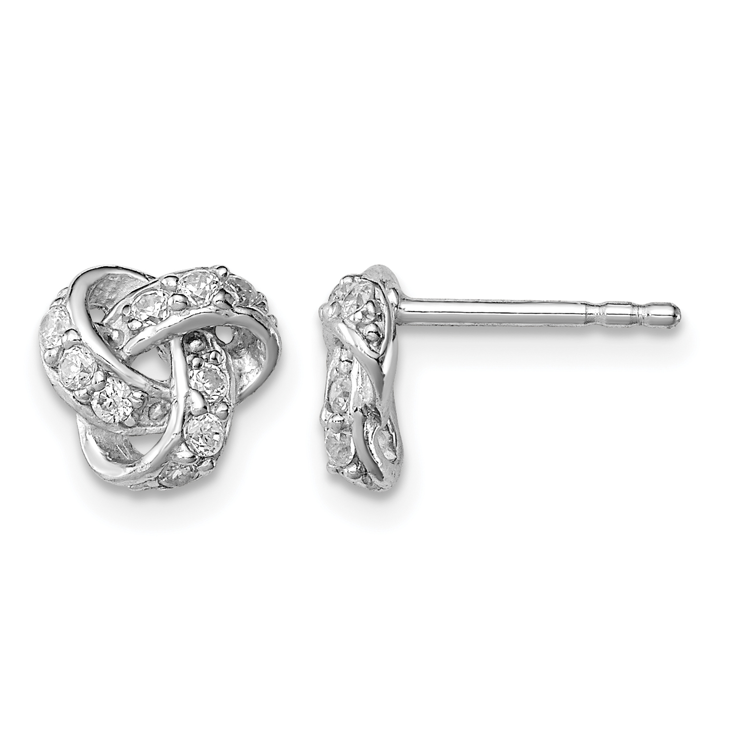 Sterling Silver Rhodium-plated Polished CZ Love Knot Post Earrings (QE11796)