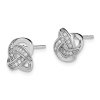 Sterling Silver Rhodium-plated CZ Micropavé Love Knot Post Earrings view 2