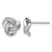Sterling Silver Rhodium-plated CZ Micropavé Love Knot Post Earrings view 1