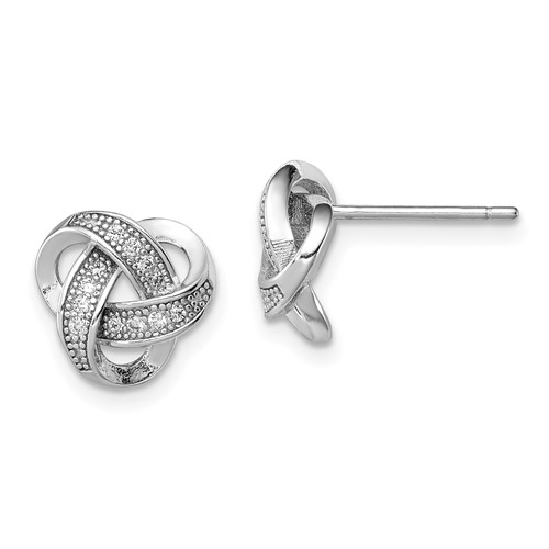 Sterling Silver Rhodium-plated CZ Micropav? Love Knot Post Earrings