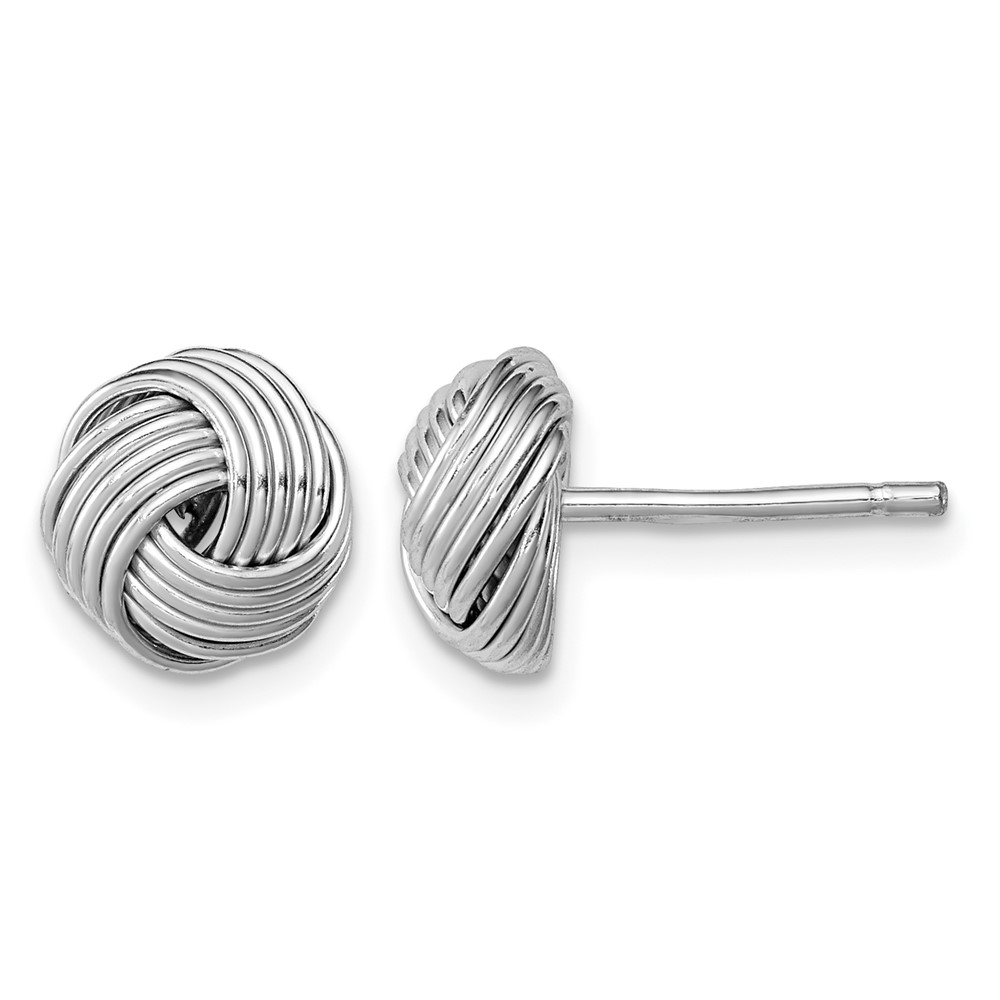Sterling Silver Rhodium-plated Polished Twisted Knot Bead Post Earrings