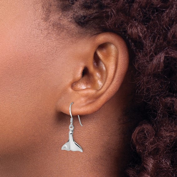 Sterling Silver Rhodium-plated Polished Whale Tail Dangle Earrings