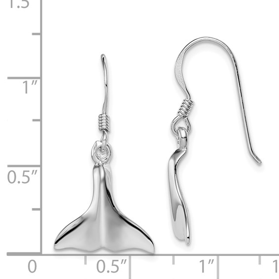 Sterling Silver Rhodium-plated Polished Whale Tail Dangle Earrings
