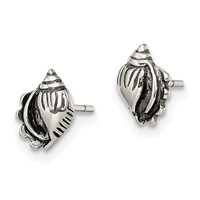 Sterling Silver Polished and Antiqued Sea Shell Post Earrings view 2