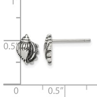 Sterling Silver Polished and Antiqued Sea Shell Post Earrings view 4