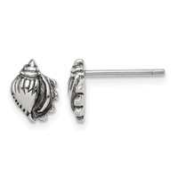 Sterling Silver Polished and Antiqued Sea Shell Post Earrings view 1