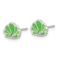 Sterling Silver Polished Enamel Seashell Post Earrings view 2