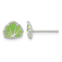 Sterling Silver Polished Enamel Seashell Post Earrings view 1