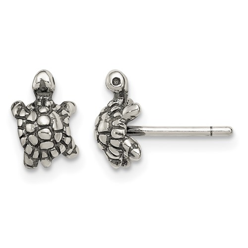 Sterling Silver and Antiqued Turtle Post Earrings