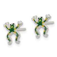 Sterling Silver Polished Enamel Frog Post Earrings view 2