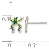 Sterling Silver Polished Enamel Frog Post Earrings view 4