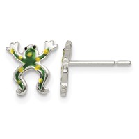 Sterling Silver Polished Enamel Frog Post Earrings view 1