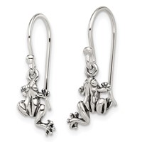Sterling Silver and Antiqued Frog Shepherd Hook Earrings view 2