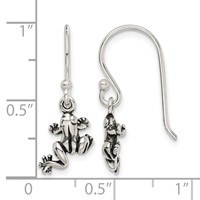 Sterling Silver and Antiqued Frog Shepherd Hook Earrings view 4