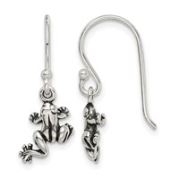 Sterling Silver and Antiqued Frog Shepherd Hook Earrings view 1