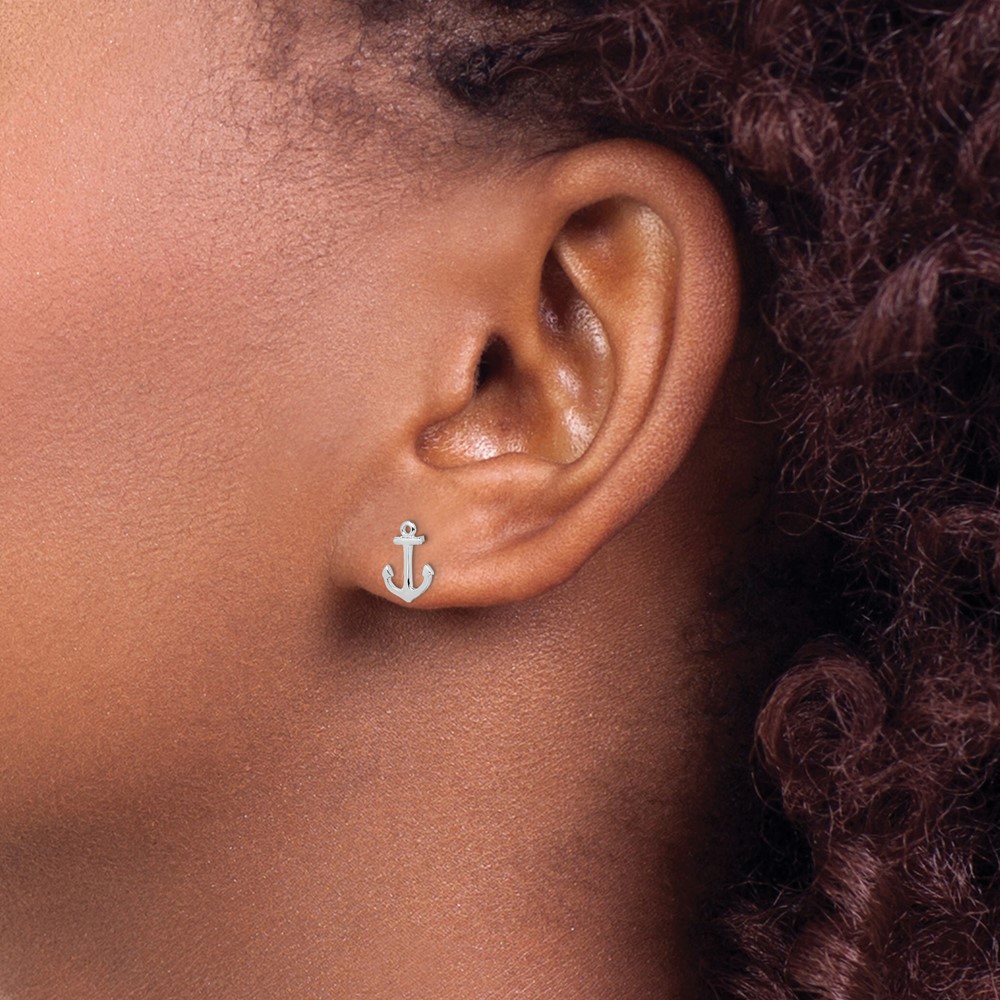 Sterling Silver Rhodium-plated Polished Anchor Post Earrings (QE11816)