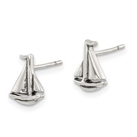 Sterling Silver Polished and Antiqued Sailboat Post Earrings view 2