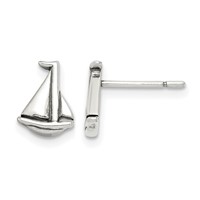 Sterling Silver Polished and Antiqued Sailboat Post Earrings view 1