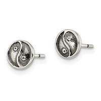 Sterling Silver Polished and Antiqued Yin Yang Sign Post Earrings view 2