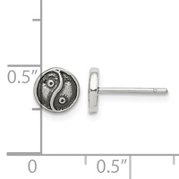 Sterling Silver Polished and Antiqued Yin Yang Sign Post Earrings view 4