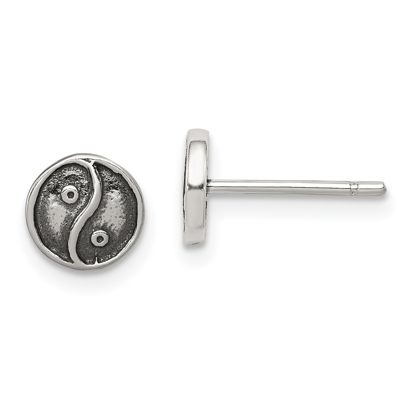 Sterling Silver Polished and Antiqued Yin Yang Sign Post Earrings (QE11821)