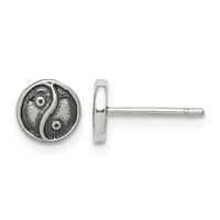 Sterling Silver Polished and Antiqued Yin Yang Sign Post Earrings view 1